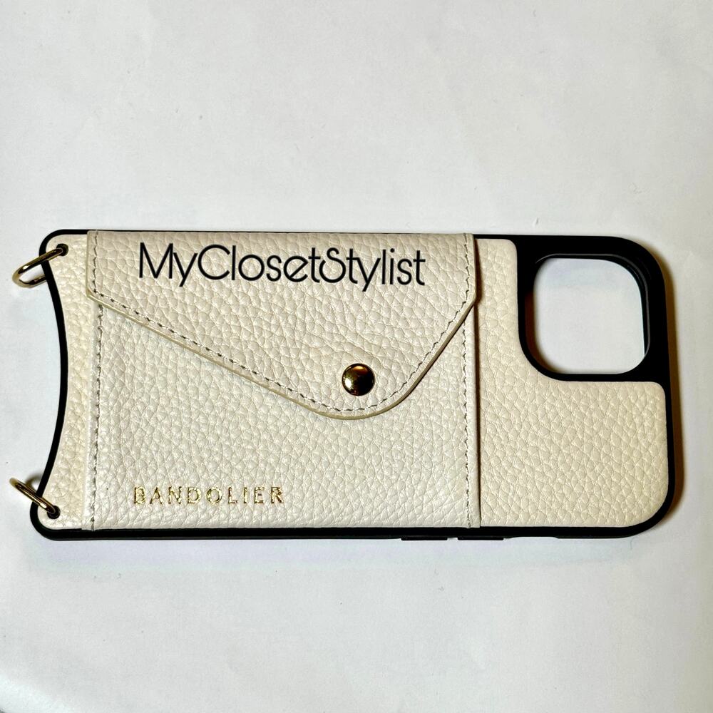 NEW! Bandolier Pebbled Leather Wallet Case iPhone 13! Cream Ivory Gold unisex